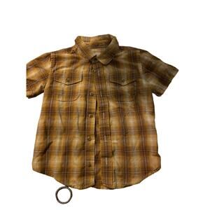 OLD NAVY KIDS 5T BROWN ,TAN AND WHITE SHORT SLEEVE BUTTON UP TSHIRT